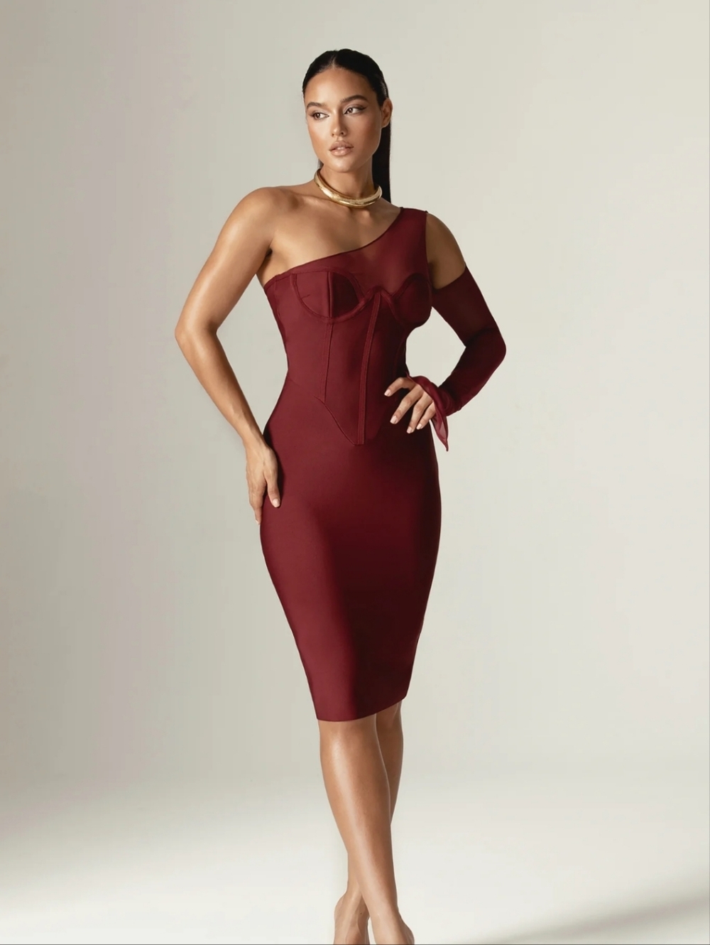 NWT ALIEVA NAOMI MESH BANDAGE MIDI DRESS - Picture 2 of 5